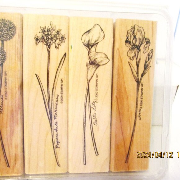 Rubber Stamp Set of 4,Vtg Stampin Up Long Stemmet Set of 4 flowers - Picture 2 of 4